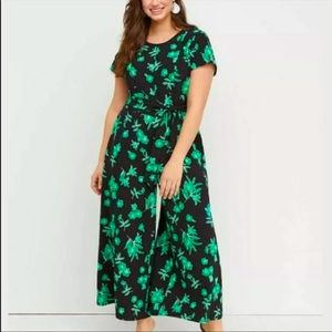 Lane Bryant 18 Green & Black Floral Jumpsuit